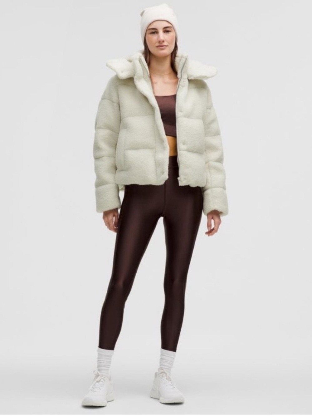 Lululemon Coat Wunder Puff Sherpa Cropped Fleece Goose Down in Bone White